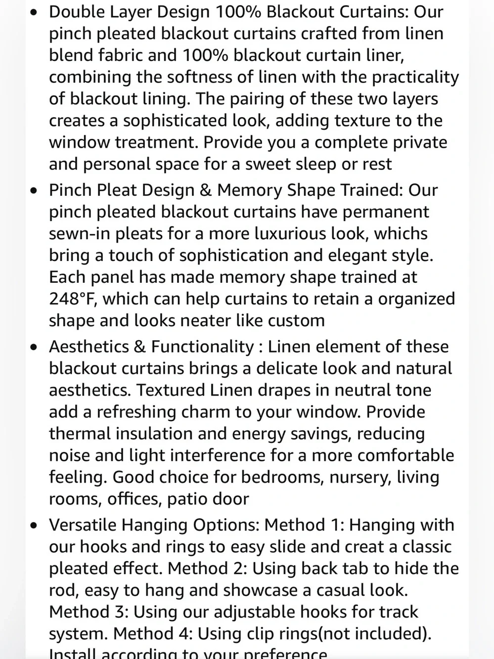 Black Pinch Pleated Linen 100% Blackout Curtains 2 Panels 40x102
